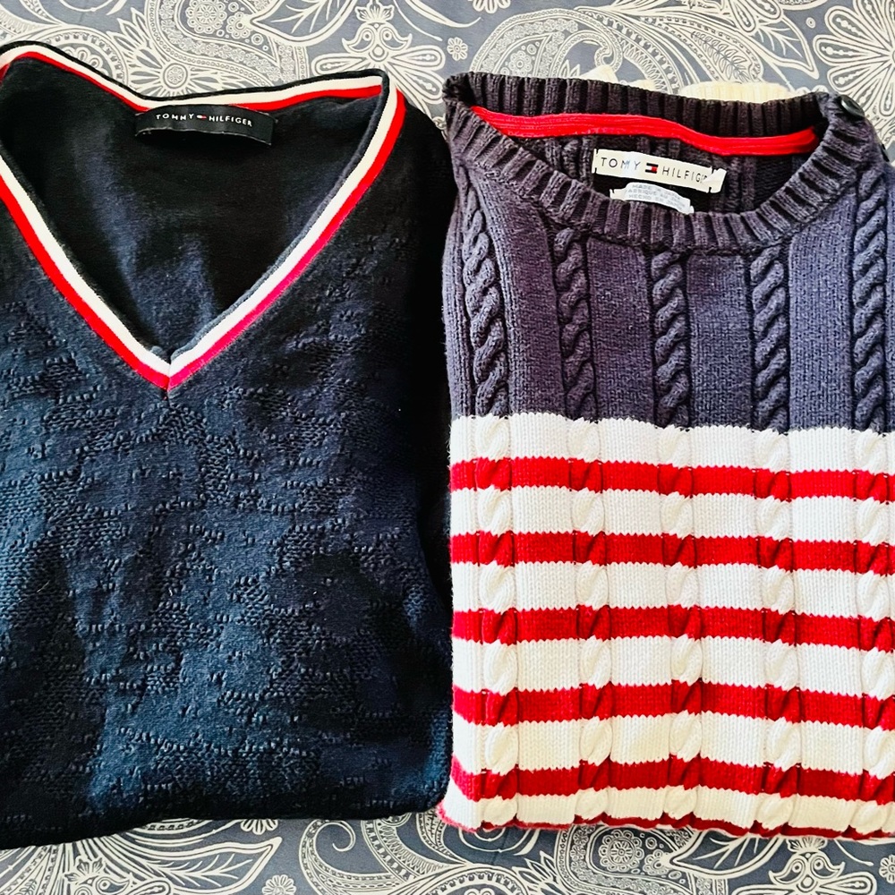 2 Tommy Hilfiger Cotton Sweaters Americana  Red White & Blue XS